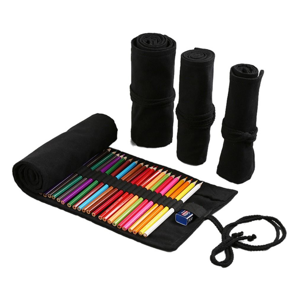 Pen Pouch Roll - Kalın, Tamamen Siyah Kalemlik, 12/24/36/48/72/108 Yuvalı,